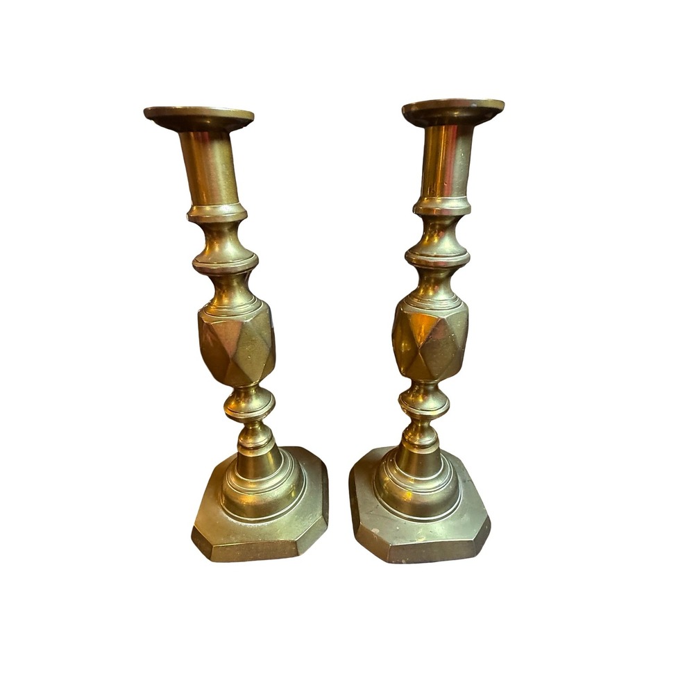 Queen of Diamonds Vintage Brass Candlesticks Pair 11" Victoria Jubilee Princess